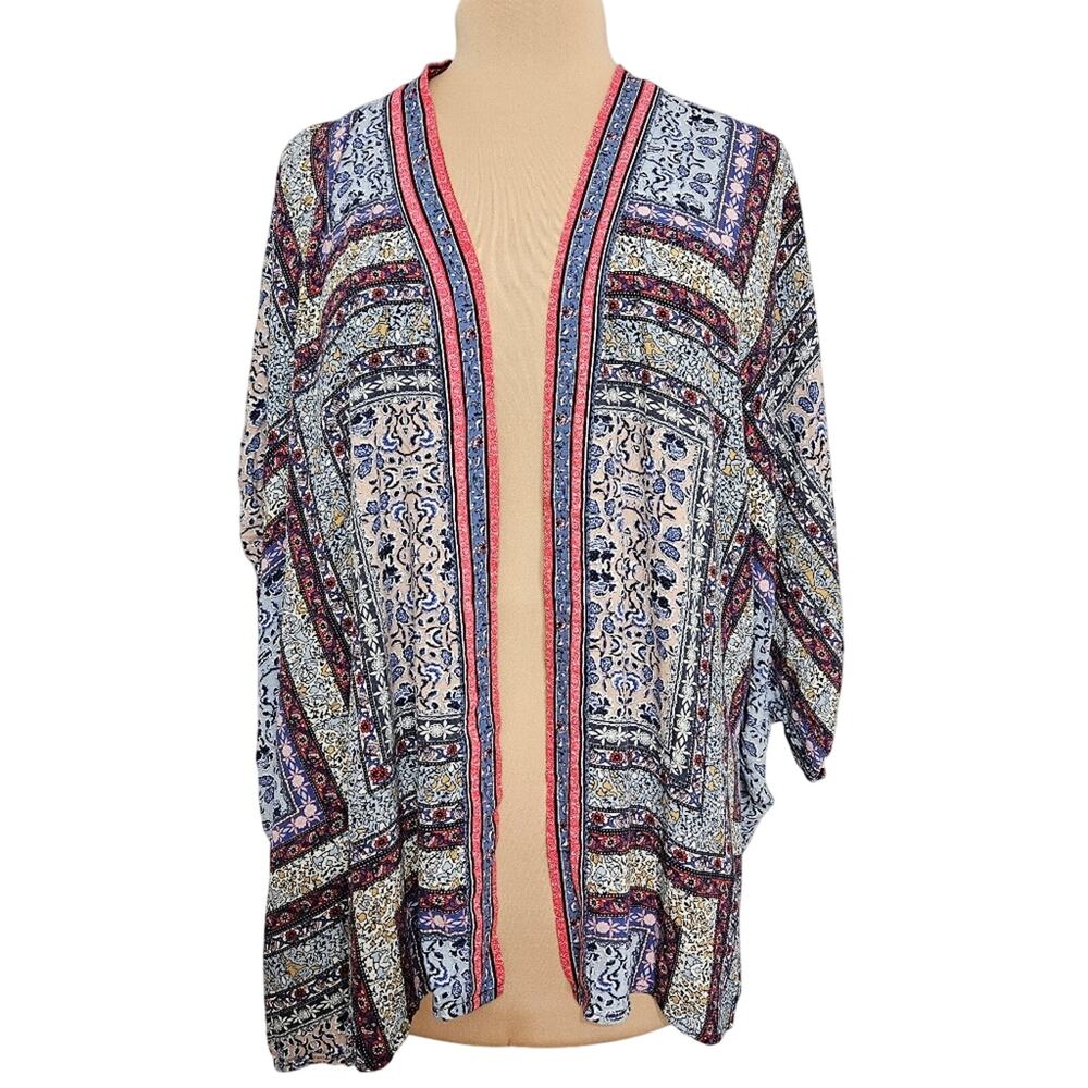 Knox Rose‎ Kimono Cardigan Womens M/L Half Sleeve Boho Gypsy Cardi Blue